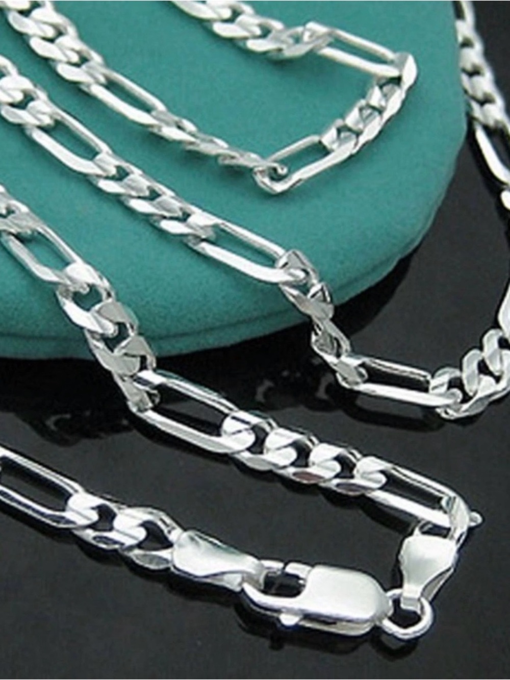 Silver 316L Stainless Steel Italian Figaro Chain Necklace 24” long